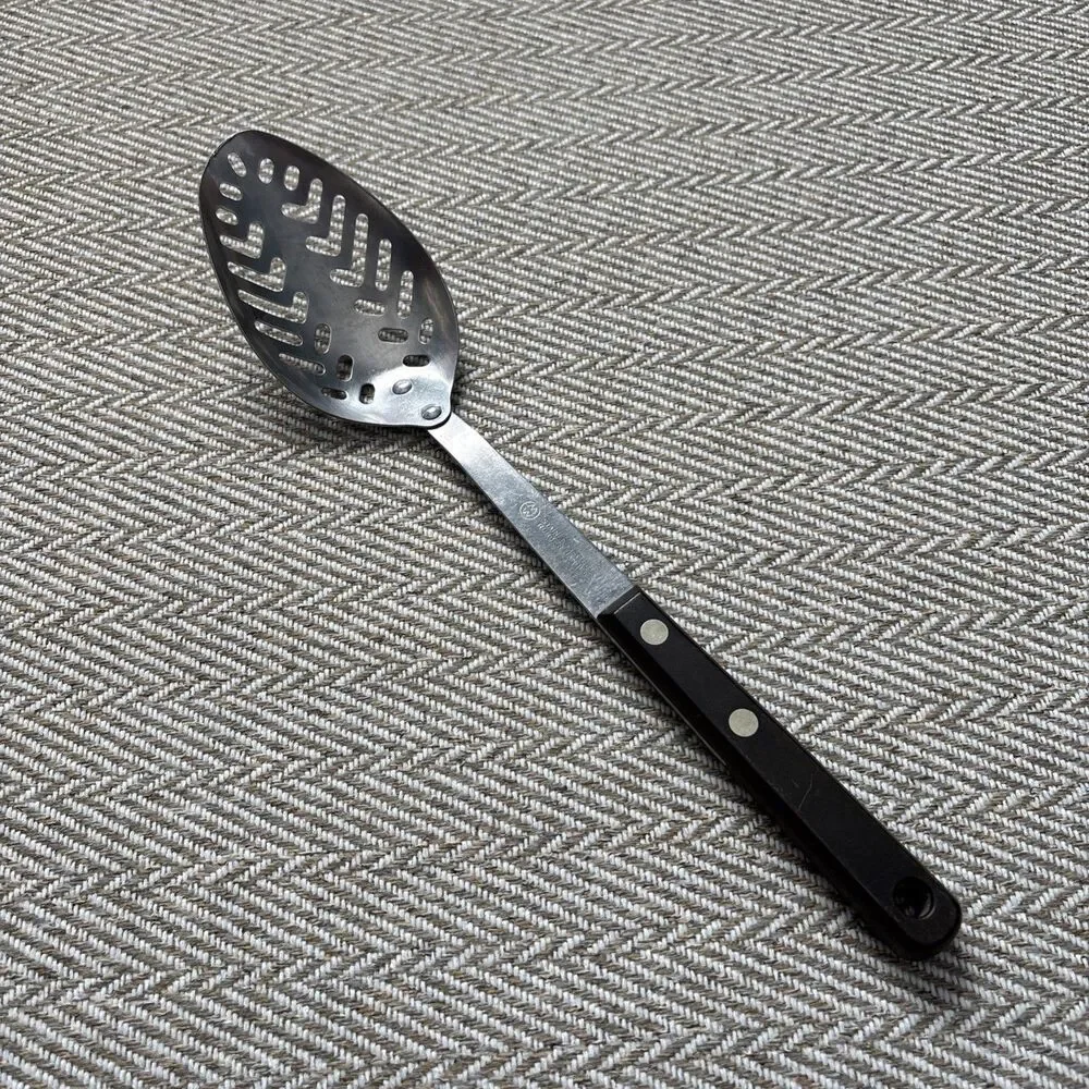 Vintage Montgomery Ward Stainless Steel Slotted Spoon 11.5” MW Hard Handle‎
